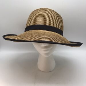 Sun 'N' Sand Wide Brim Straw Hat Backless OSFM Beach Garden Headwear Brown Band
